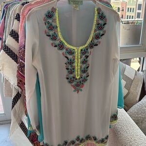 Nouveau Beach Cover Up Beaded Tunic Boho Neon Coastal Boho